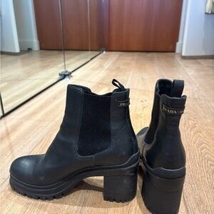 Prada Black Leather Platform Chelsea Booties - Size 38.5